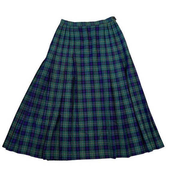 Vintage 1960s Pendleton 100% Wool Pleated Green & Purple Midi Skirt Size 6 - Picture 1 of 4